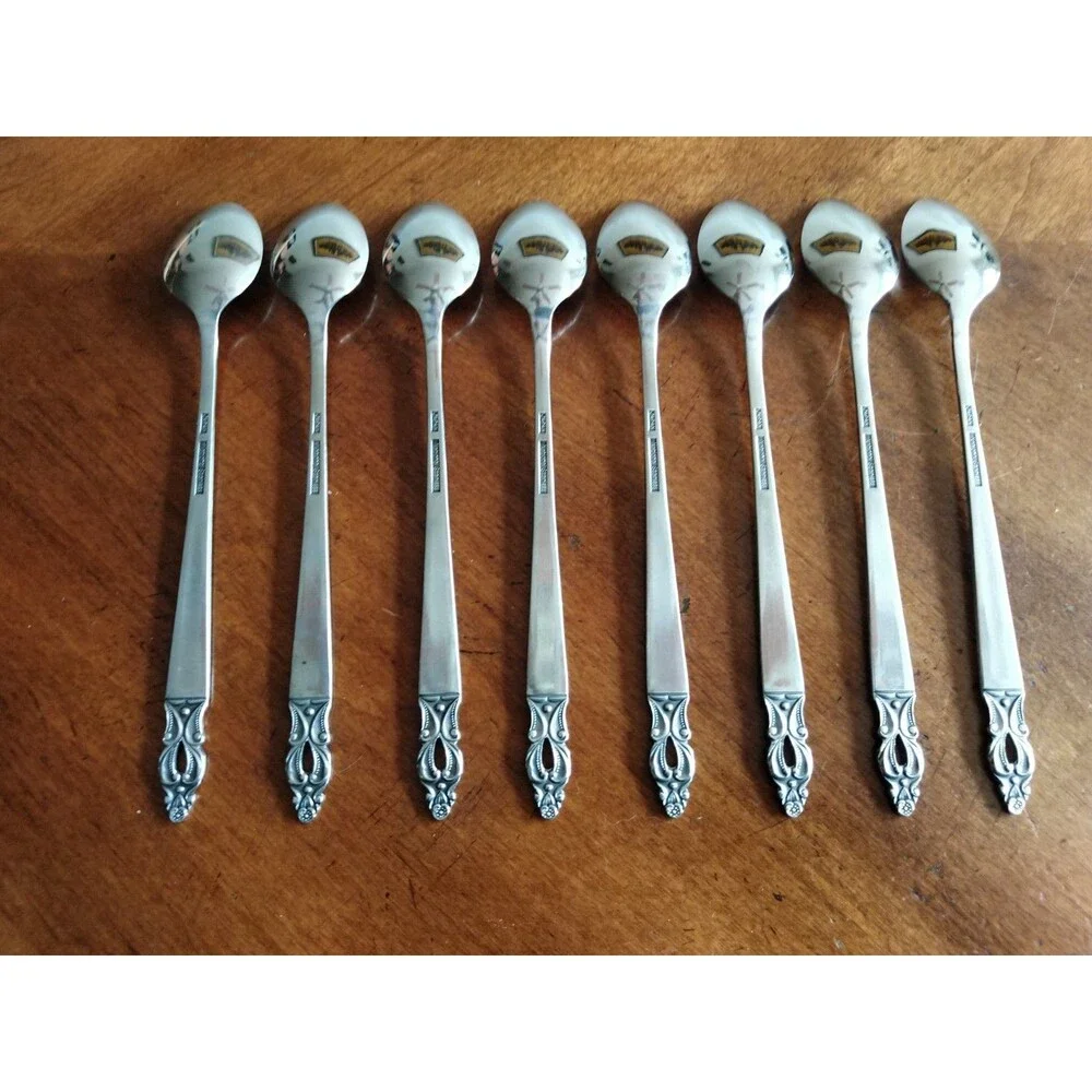 Lot 8x Iced Teaspoons Olaf Flatware National Stainless Silverware Japan MCM 7.8